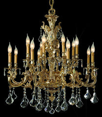 16 Light Gold-Plated Chandelier With Italian Crystal Pendants