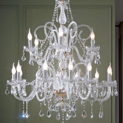 18-Light (2-Tiers) Clear Murano Chandelier with Transparent Premium Glass Elements