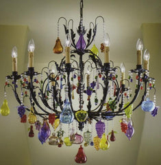 10 Light Venetian Chandelier With Blown Murano Glass Fruits