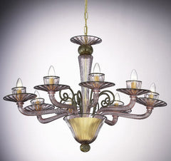 8 Arm Light Amethyst Murano Glass Chandelier