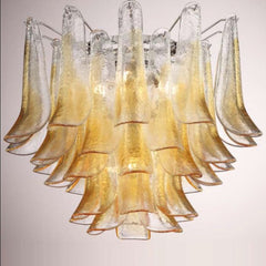 90cm 70's Style Satin White Murano Glass Petali Chandelier