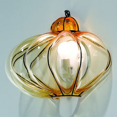 Amber Or Clear Murano Glass Wall Light On A Black Nickel Frame