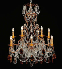 12 Light Ivory Chandelier With Amber And Clear Crystals