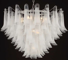 90cm 70's Style Satin White Murano Glass Petali Chandelier