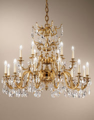 18 Lamp Brass Chandelier With Bohemian Crystals