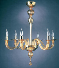 6 Light Murano Glass Chandelier With Golden Decorations