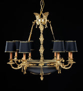 8 Light French Gold Chandelier With Black Shades