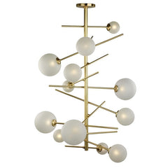 12 Light Glass Sphere Chandelier With Brass Frame