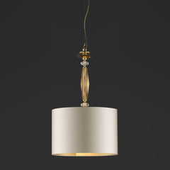 Amber Glass & Crystal Ceiling Pendant With Oyster Silk Shade
