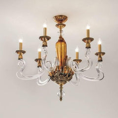Baroque Neoclassical Amber Glass Chandelier - 6 Light