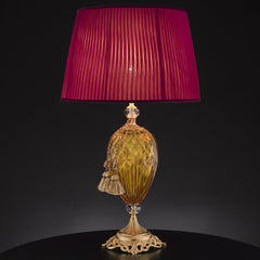 Amber Cut Crystal Glass Table Lamp With Gold Fringing