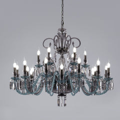 24-Light Crystal Chandelier | Smoky glass-Fumè and Teal Blue Accents
