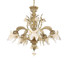 5 Lights Murano Glass Chandelier with Fume and Gold Accents
