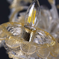 6 Light Classic Rezzonico Style Crystal and Amber Murano Glass Chandelier