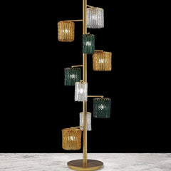 Amber, Clear & Teal Textured Glass Floor Lamp With Brass Base