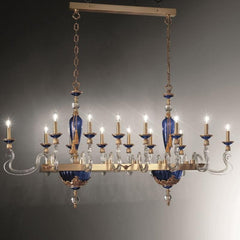 14-Light Clear Murano and Blue Glass chandelier | Murano glass
