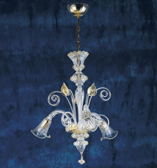 3 Light Murano Glass Chandelier With Gold Leaf