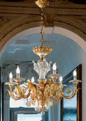 6 Light 24 Carat Gold Porcelain Chandelier