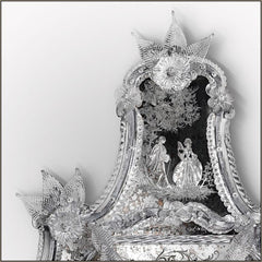 18Th Century Style Engraved Venetian Mirror With Glass Flowers