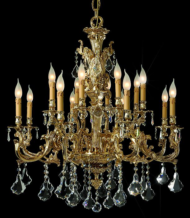 16 Light Gold-Plated Chandelier With Italian Crystal Pendants