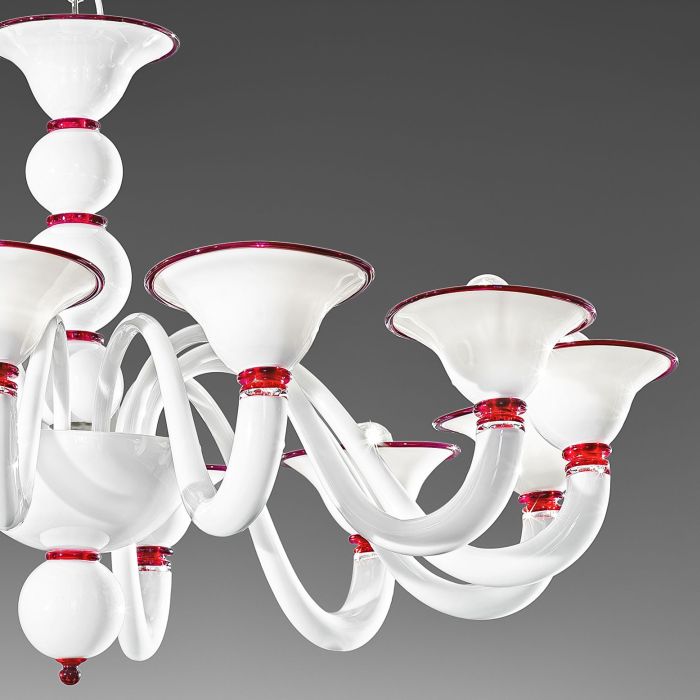 12 Light White Glass Chandelier With Colour Options