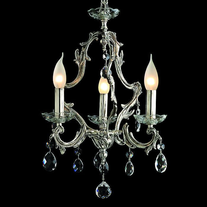 3 Light Silver Chandelier With Optional Crystal Pendants