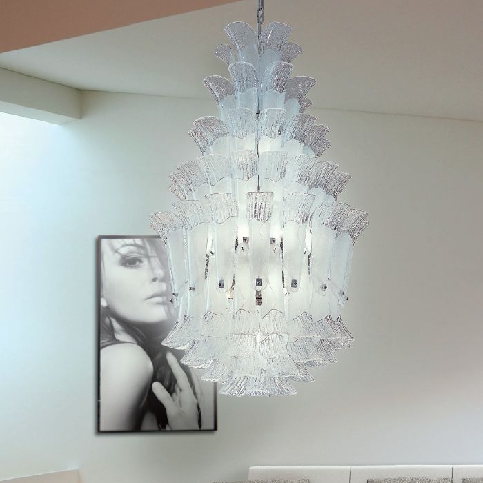 110 Cm Tall Pink, White Or Amber Murano Glass Chandelier