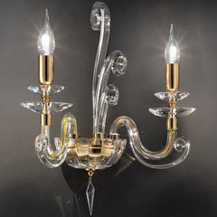 2-Light Clear Crystal Wall Light | Gold Metal finish
