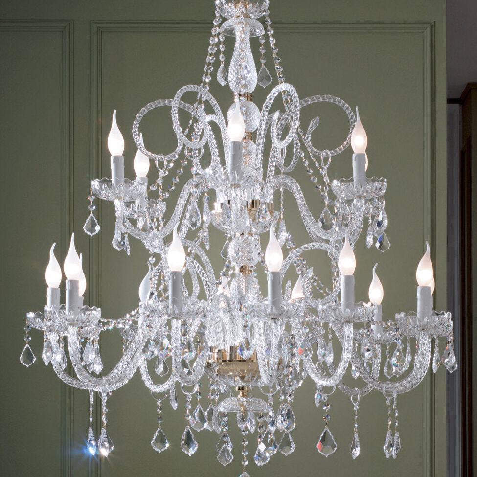 18-Light (2-Tiers) Clear Murano Chandelier with Transparent Premium Glass Elements