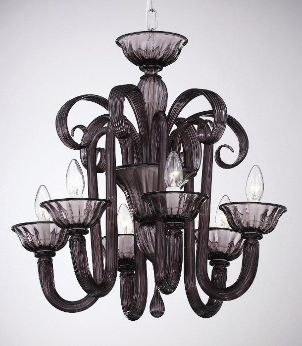 6 Arm Amethyst Murano Glass Chandelier