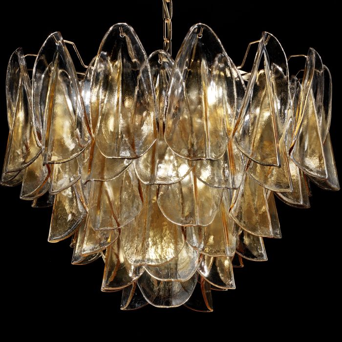 75cm Mid-Century Amber Murano Glass Petali Chandelier