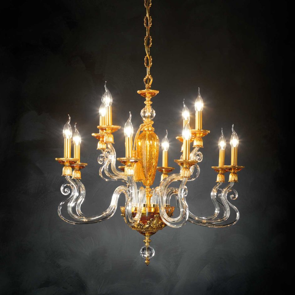 Baroque 12-Light Amber & Glass Chandelier