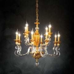 Baroque 12-Light Amber & Glass Chandelier
