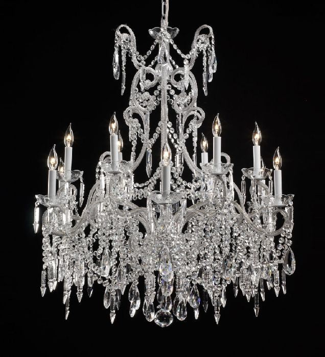12 Light Silver Chandelier With Bohemian Crystals