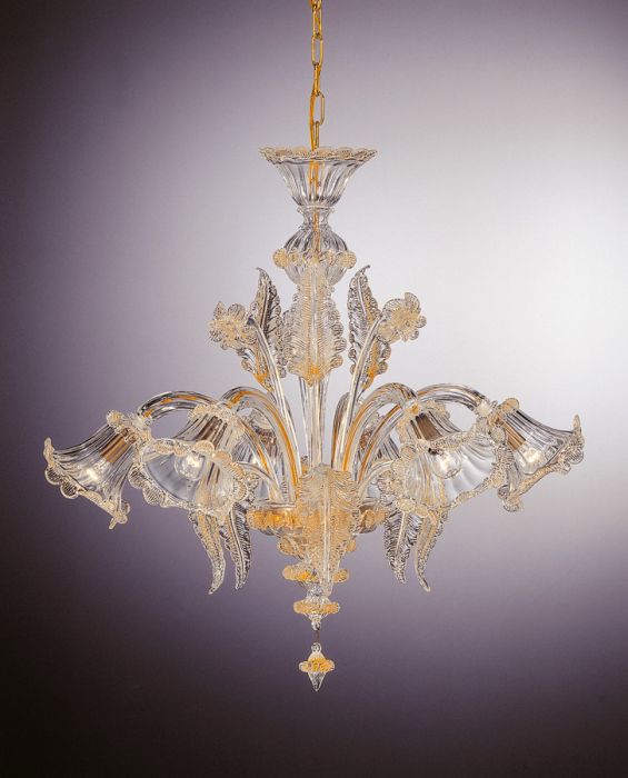 6 Light Murano Clear Glass Venetian Style Chandelier