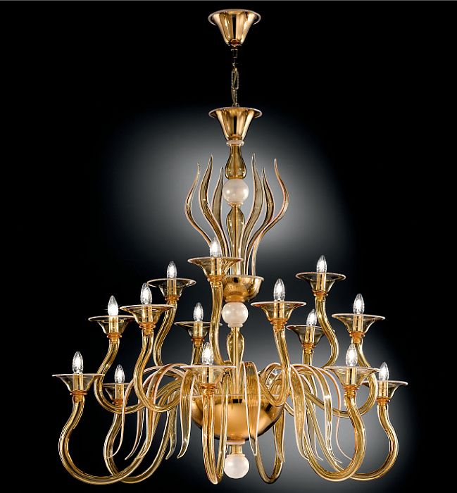 Amber Venetian Glass 15 Arm Chandelier