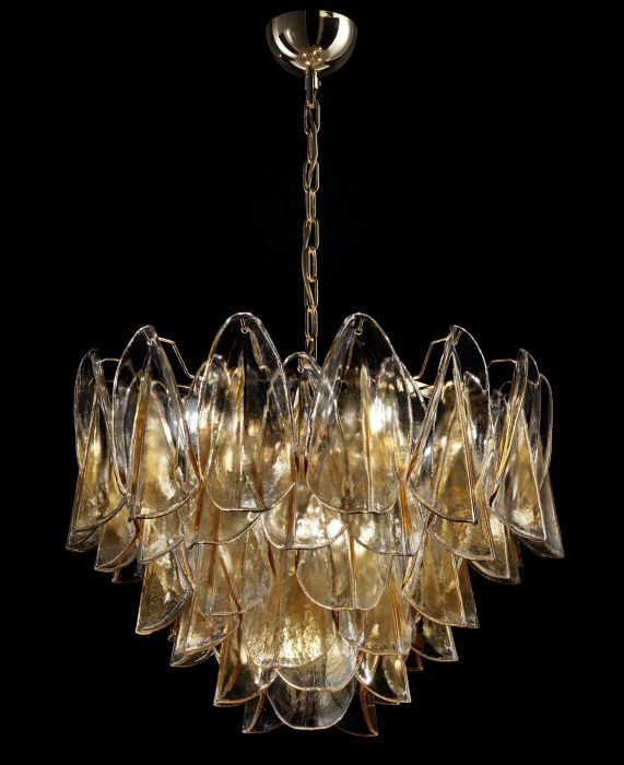75cm Mid-Century Amber Murano Glass Petali Chandelier