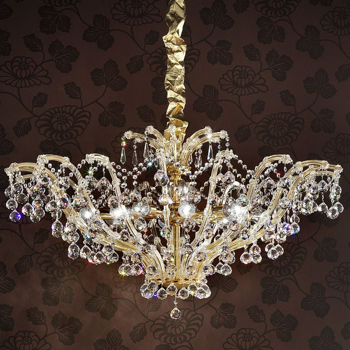 12 Light Gold Plated Crystal Glass Chandelier