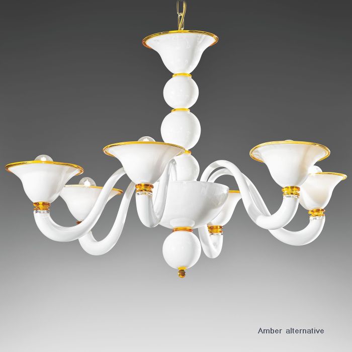 12 Light White Glass Chandelier With Colour Options