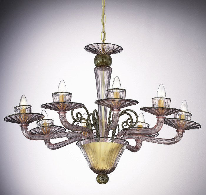 8 Arm Light Amethyst Murano Glass Chandelier