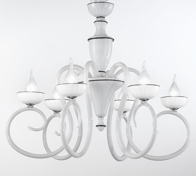 Baroque 6 Light Black & White Murano Glass Chandelier