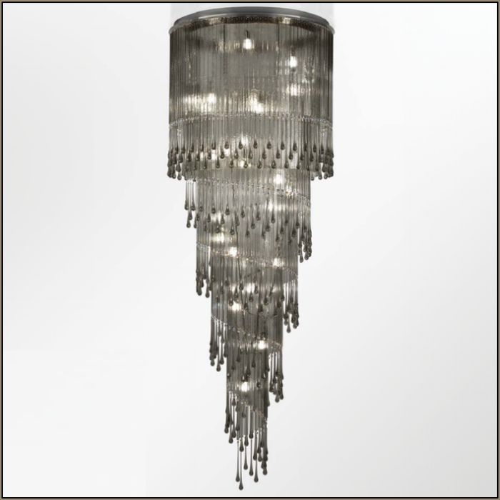 215 Cm Grey Glass & Premium Crystal Stairwell Chandelier