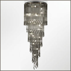 215 Cm Grey Glass & Premium Crystal Stairwell Chandelier