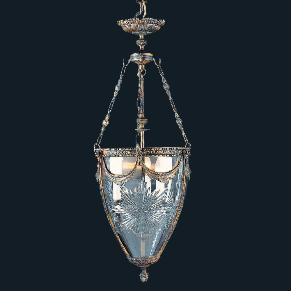 3 Light Brass Lantern With HandCut Crystal Glass