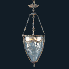 3 Light Brass Lantern With HandCut Crystal Glass