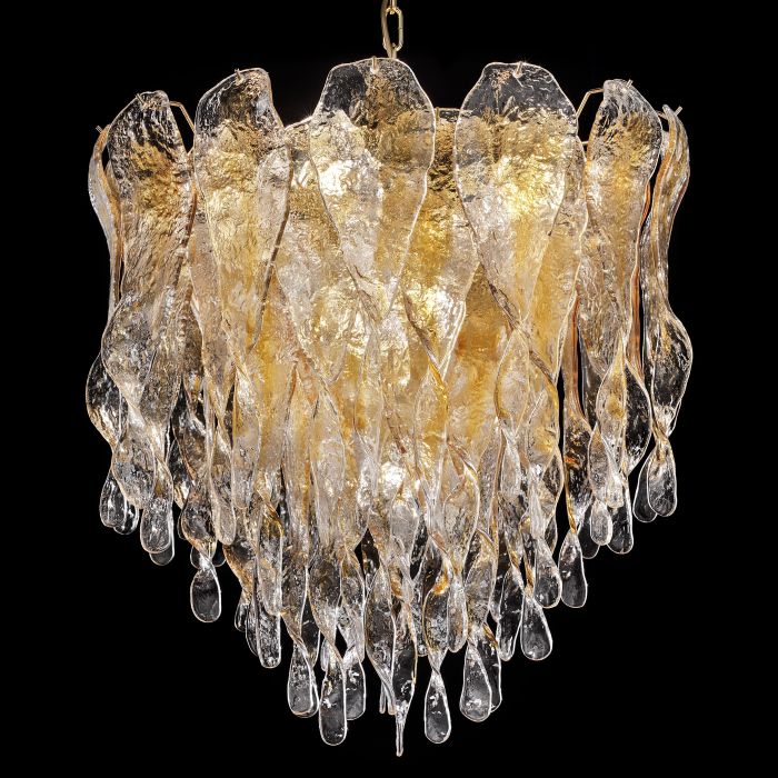 70 Cm Amber And Clear Murano Glass 60S And 70S Style Chandelier