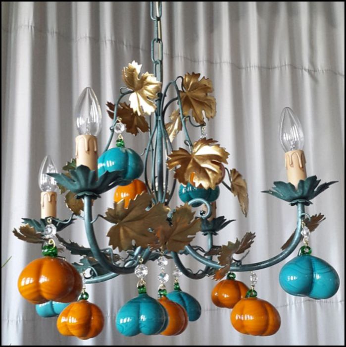 4 Arm Orange And Turquoise Pumpkin Chandelier