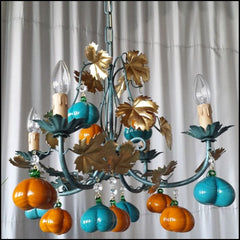 4 Arm Orange And Turquoise Pumpkin Chandelier