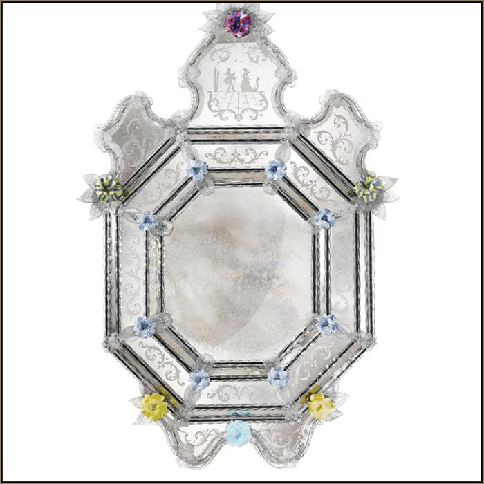 17Th Century Style Venetian Mirror With Custom Colour Flowers