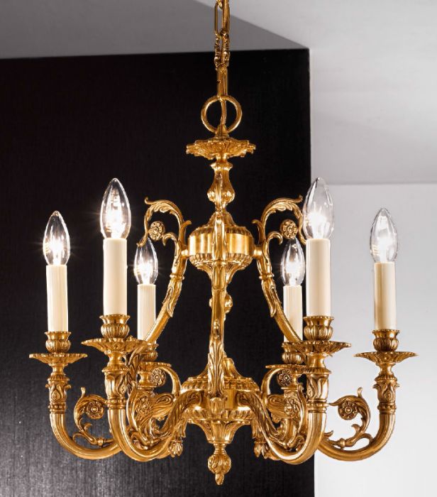 Antique French Gold Finish Chandelier With 6 Arms